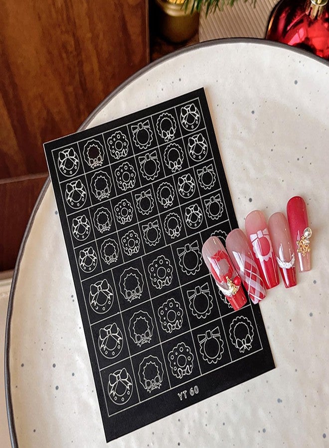 KRTBKR 6 Sheets Christmas Nail Guides 3D Xmas Trees Snowman Elk Nail Art Stickers Airbrush Nail Stencils Stickers Hollow Guides Nail Decals for Women Acrylic Nails Decoration Winter Stencil Tools - Image 4